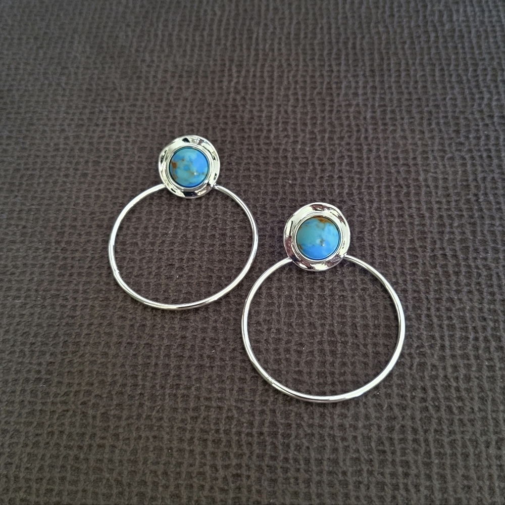 Robert Lee Morris Turquoiseđ©” Cabochon Gypsy Hoop Earrings - Picture 3 of 16